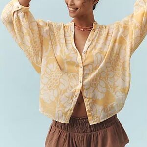 Pilcro Anthropologie Yellow Floral Button Down Shirt